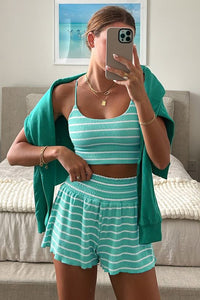 Stripe U Neck Crop Cami Top and Shorts Outfit