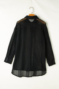 Lace Crochet Collared Tunic Oversized Shirt