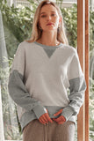 Color Block Thumbhole Sleeve Drop Shoulder Sweatshirt