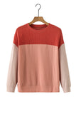 Color Block Long Sleeve Ribbed Loose Top