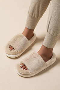 Furry Open Toe Thick Sole Slippers