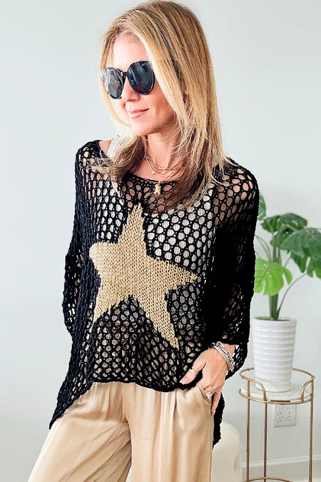 Star Graphic Crochet Knitted Summer Sweater Top