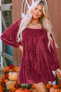 Long Sleeve Tiered Ribbed Velvet Dress