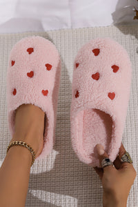 Heart Shape Embroidered Slip On Plush Slippers