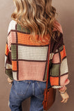 Color Block Waffle Knit Drawstring Mock Neck Sweater