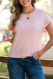 Solid Textured Ruffled Short Sleeve Blouse