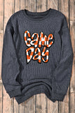 Chenille Checkered Game Day Graphic Drop Shoulder Corded Sweatshirt