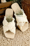 Tassel Woven Crossed Straps Flat Slippers