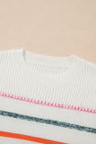 Colorful Striped Ribbed Trim Sweater