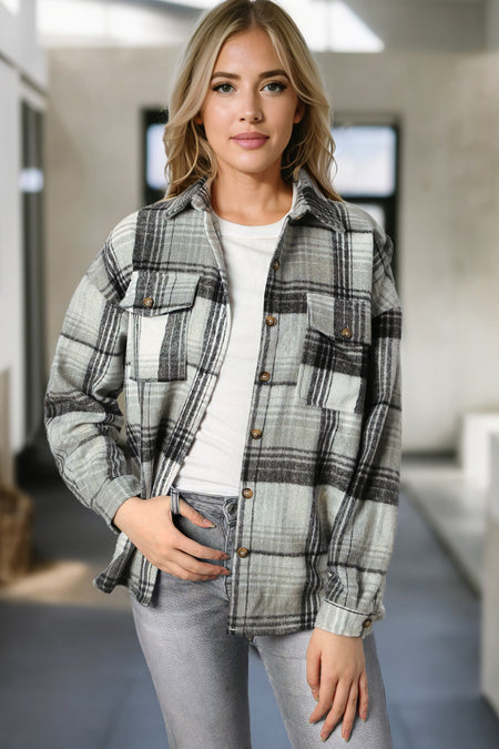 Plaid Flap Pockets Shacket