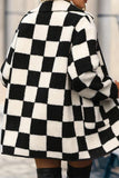 Checkered Side Pockets Collared Buttoned Fleece Jacket