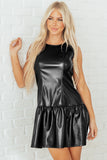 PU Leather Ruffle Hem Sleeveless Mini Dress