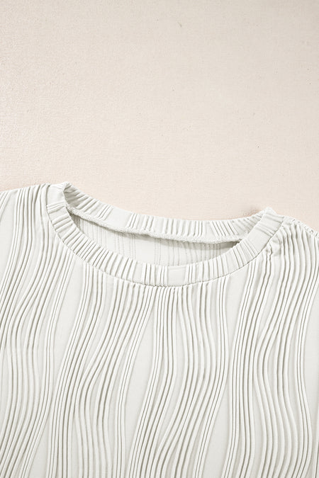 Textured Wavy Round Neck Long Sleeve Top