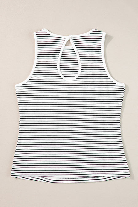 Striped Print Ribbed Knit Sleeveless Top