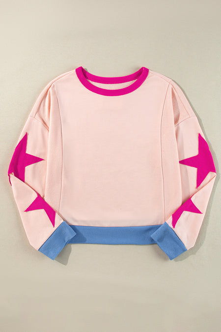 Star Patchwork Exposed Seam Oversized Sweatshirt