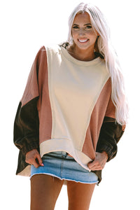 Oversized Color Block Patchwork High Low Hoodie