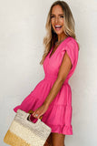 Ruched Sleeve V Neck Smock Waist Tiered Ruffled Dress