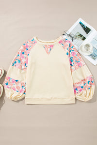 Floral Patchwork Balloon Sleeve Blouse