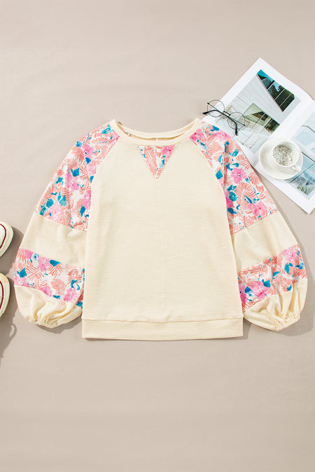 Floral Patchwork Balloon Sleeve Blouse