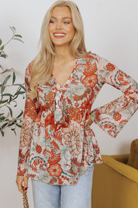 Floral Print Bell Sleeve Blouse