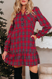 Plaid Half Button Long Sleeve Shirt Mini Dress