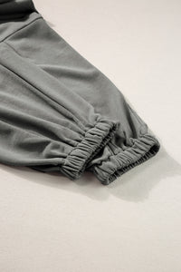 Medium Grey Cap Sleeve Open Back Drawstring Jogger Jumpsuit