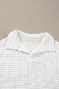 Quilted Texture Sporty Collared Long Sleeve Top