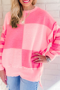 Colorblock Striped High Low Loose Sweater