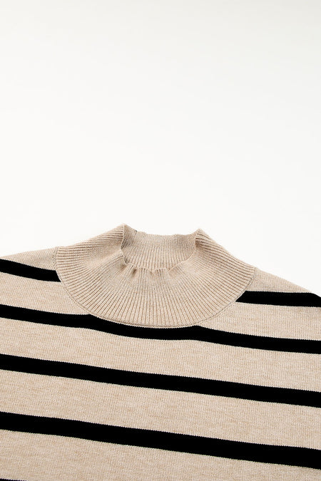Striped Mock Neck Bell Sleeve Knit Sweater
