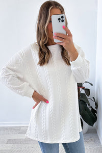 Cable Textured Long Sleeve Round Neck Top