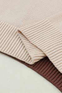 Coffee Colorblock Bishop Sleeve Ribbed Trim Sweater