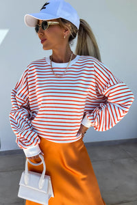 Stripe Drop Shoulder Crew Neck Loose Sweatshirt