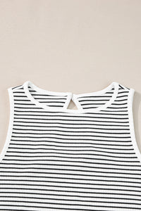 Striped Print Ribbed Knit Sleeveless Top