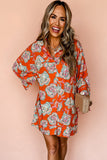 Floral Print Lapel Collar Loose Shirt Mini Dress