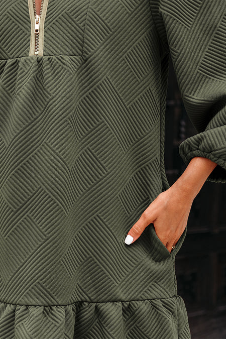 Quarter Zip Textured Mini Dress