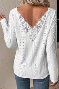 Floral Lace Splicing Eyelet Long Sleeve Top