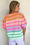 Colorful Stripe Bubble Short Sleeve Sweater