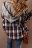 Plaid Print Chest Pocket Buttoned Hooded Shacket