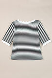 Striped Contrast Scallop Trim Half Sleeve T-shirt