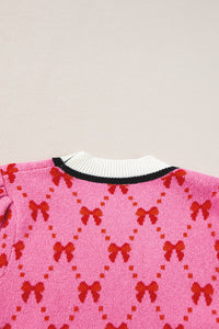 Bow Print Short Sleeve Sweater top