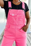 Pocketed Wide Leg Distressed Denim Overall