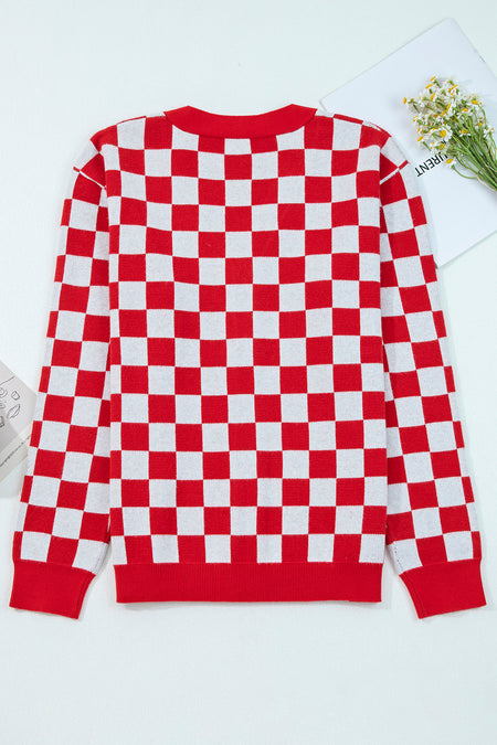 Checkered Christmas Cardigan Sweater
