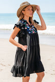Floral Embroidered Tiered Ruffled Mini Dress