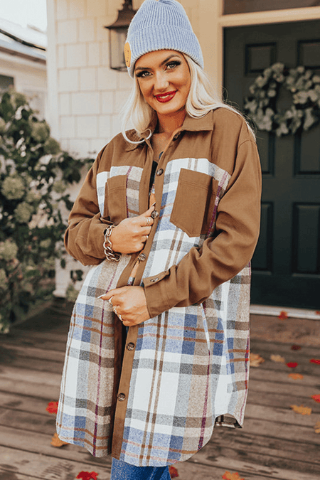 Plaid Patchwork Long Sleeve Shirt Mini Dress