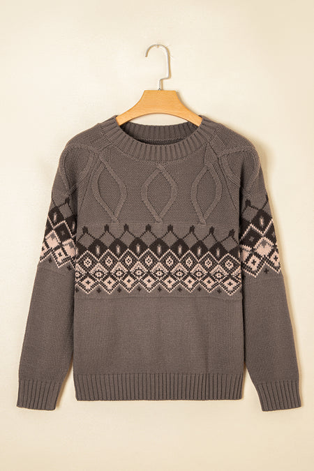 Western Crew Neck Knitted Sweater