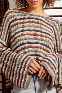Stripe Pattern Drop Shoulder Loose Fit Sweater