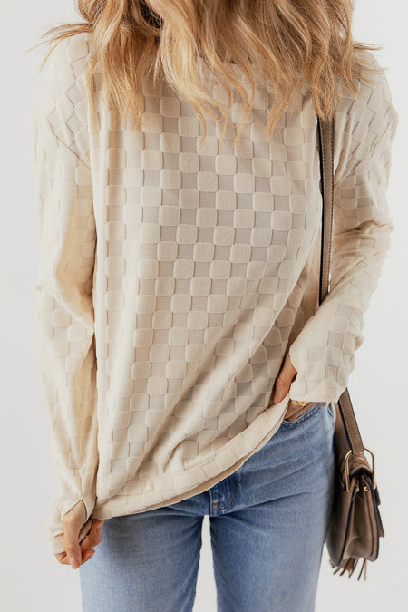 Lapel Neck Checkered Textured Short Sleeve Shirt