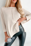 Waffle Knit Splits Batwing Sleeve Oversized Top