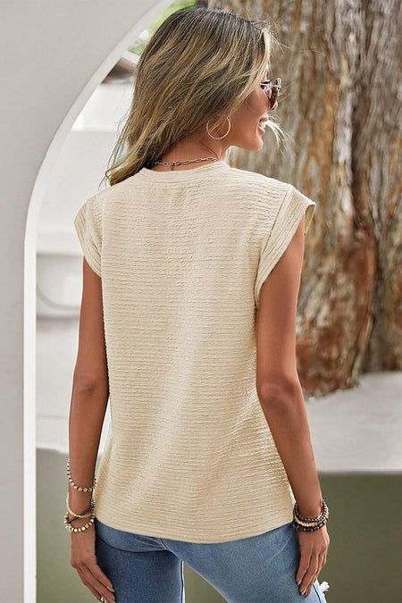 Solid Textured Batwing Sleeve Crew Neck T Shirt