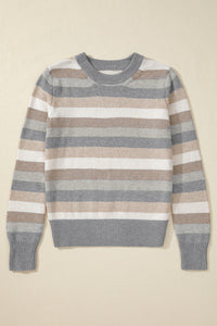 Color Block Ribbed Edge Round Neck Sweater